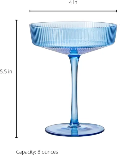 Miniatura 7 de Copas vintage Art Deco Coupé, Martini, champán y cóctel de 7 onzas, juego de 2 unidades, cristalería de cóctel Sidecar para champán, cristalería Azul