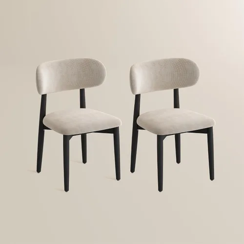 Miniatura 10 de POVISON Juego de 2 sillas de comedor modernas, sillas de comedor negras sin brazos con cojines de arpillera y madera de fresno de color nogal