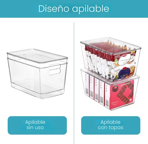 Miniatura 3 de Vtopmart - Paquete de 4 cajas de almacenamiento transparentes, apilables, con tapas y asa, tamaño L, para organizar y almacenar en la despensa