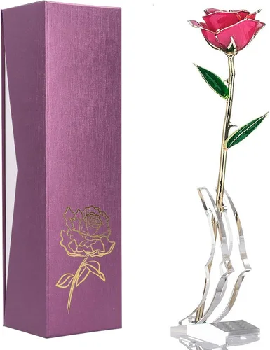 Ejoyous Regalo de rosa para el día de la madre para mamá, rosa sumergida en oro de 24 quilates chapada en oro real preservada para siempre con Rosa