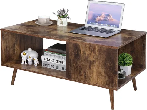 Miniatura 7 de SUPER DEAL Mesa auxiliar de 2 niveles para sala de estar, mesa central rectangular de 40 pulgadas con estante de almacenamiento abierto, mesa