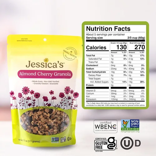 Miniatura 2 de Jessica's Natural Foods - Granola de cereza de almendras sin gluten hecha con cerezas secas de Michigan y almendras tostadas, sin OMG, sin sabores
