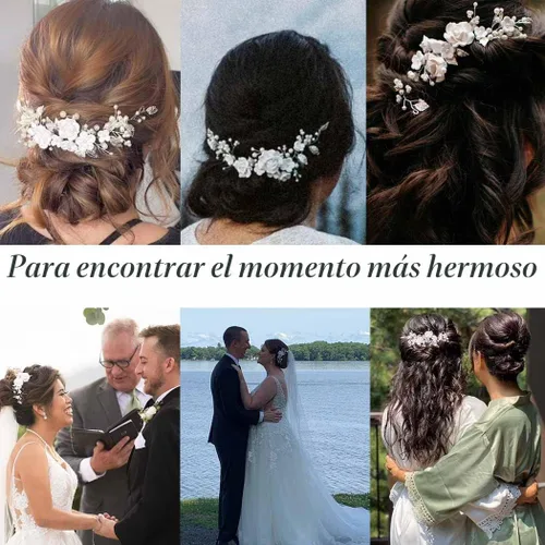 Miniatura 6 de CASDRE - Diadema de novia con flores y perlas para el pelo, accesorio para el pelo de novia con hojas, pieza para el cabello para mujeres y niñas