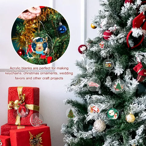 Miniatura 7 de Cludoo Adornos acrílicos de 4 pulgadas, 30 piezas de adornos acrílicos redondos transparentes, adornos de disco acrílico en blanco con agujero