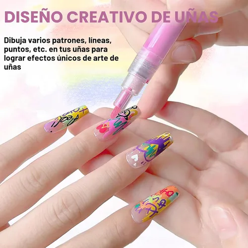 Miniatura 4 de IONSGAKO Juego de bolígrafos de arte de uñas de 12 colores, bolígrafos de esmalte de uñas, bolígrafo de dibujo de arte de uñas, secado rápido