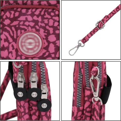 Miniatura 5 de ZGMYC Bolsa de 3 capas para teléfono celular, bolso de pulsera impermeable deportivo para el hombro, cartera Estampado de leopardo púrpura