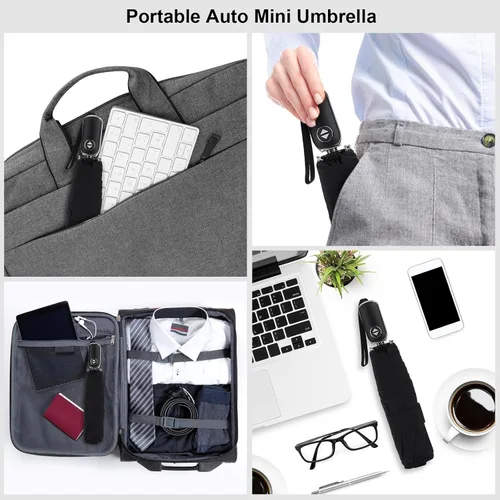Miniatura 82 de LEAGERA Paraguas de viaje compacto para bolso, mango plano, impermeable para lluvia ligera