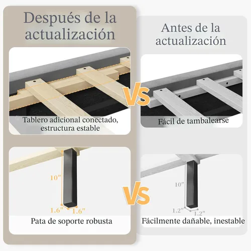 Miniatura 4 de Yaheetech Armazón de Cama Full Tapizado Cama de Plataforma con Cabecera Acolchada con Alas Laterales/Soporte de Listones de Madera Resistente/No
