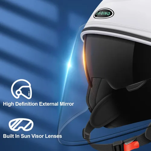 Miniatura 3 de Casco de motocicleta abierto para adultos 3/4, con doble visera, para moto, scooter, ebike, ciclomotor, para hombres y mujeres, aprobado por el DOT