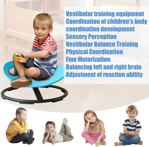 Miniatura 4 de Silla giratoria sensorial para niños, silla giratoria para niños autistas, juguete para sentarse y girar, equipo sensorial, base de metal Azul