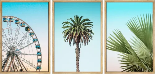 Miniatura 60 de SIGNWIN Lienzo enmarcado para pared, vista aérea de palmeras tropicales en un cielo azul, fotografía del océano costero, arte moderno, panorámico
