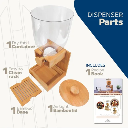 Miniatura 4 de Dispensador de bambú de 3.5 litros (118 onzas líquidas), dispensador de cereales, contenedor de almacenamiento, estación de snack bar, dispensador