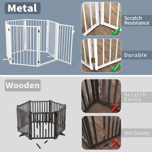 Miniatura 2 de Puertas de metal independientes para perros con puerta para interiores y exteriores, 80 pulgadas, extra ancho, 32 pulgadas de alto, puerta Blanco