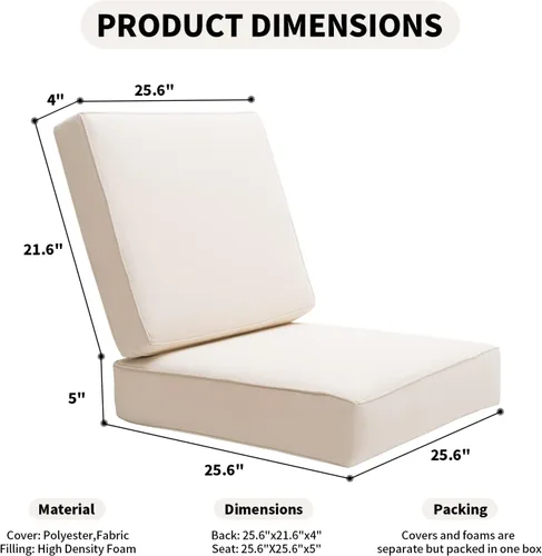 Miniatura 5 de Juego de cojines de asiento para exteriores para muebles de patio, cojines gruesos resistentes a la intemperie, 25.6 pulgadas de ancho x 25.6 Blanco