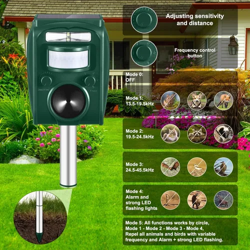 Miniatura 4 de Repelente de animales activado por movimiento al aire libre para la noche, repelente ultrasónico alimentado por energía solar con luz estroboscópica