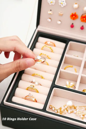 Miniatura 202 de Joyero de pendientes para mujeres y niñas, organizador de aretes de 5 capas, caja organizadora de joyas blanca con candado, collares y aretes