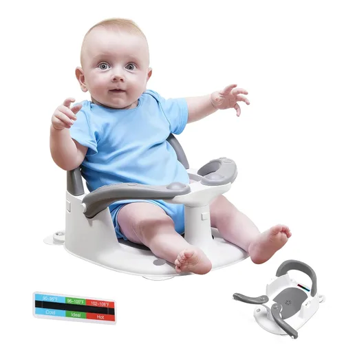 Miniatura 9 de Asiento de baño para bebés de 6 meses en adelante, silla de baño para niños pequeños estable en 360° con botón de un toque, diseño hueco trasero