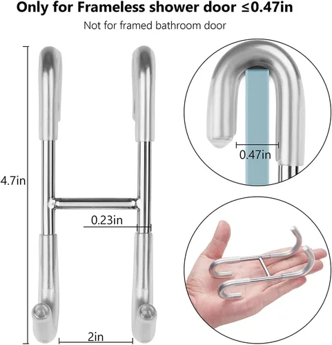 Miniatura 3 de NINETREX Ganchos para puerta de ducha, ganchos para toallas para puertas de vidrio sin marco, gancho de acero inoxidable SUS 304 resistente