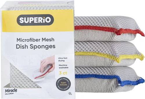 Miniatura 15 de Superio Miracle - Esponjas de microfibra para cocina, paquete de 3 unidades, rojo, amarillo y azul, esponja kosher antiarañazos, limpieza multiusos