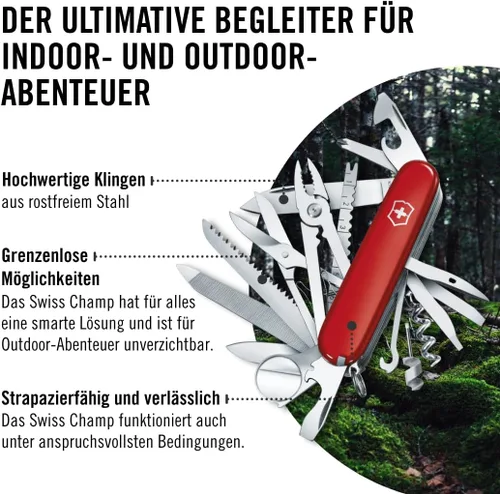 Miniatura 7 de Victorinox Swiss Champ - Cuchillo suizo del ejército, 33 funciones, navaja de bolsillo de fabricación suiza con hoja grande, destornillador, cincel