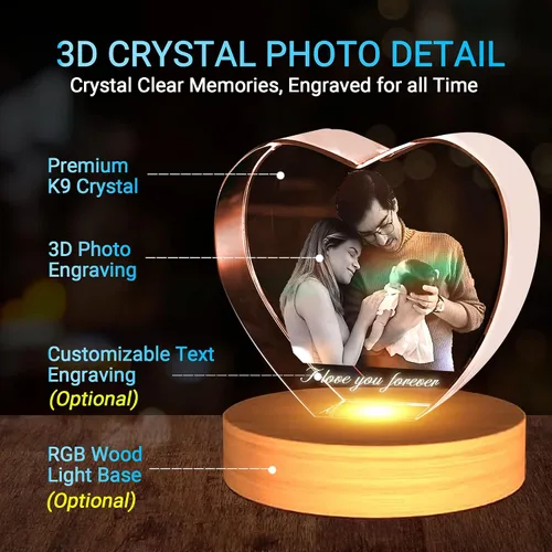 Miniatura 2 de Foto de cristal 3D, regalos personalizados para mujeres, regalos de cumpleaños personalizados para hombres, mamá, ella, él, marido, regalo Corazón