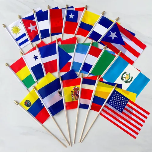 Miniatura 6 de Banderas de América Latina de 22 países en palo, pequeña bandera de mano de habla española, 5 x 8 pulgadas, paquete de 22