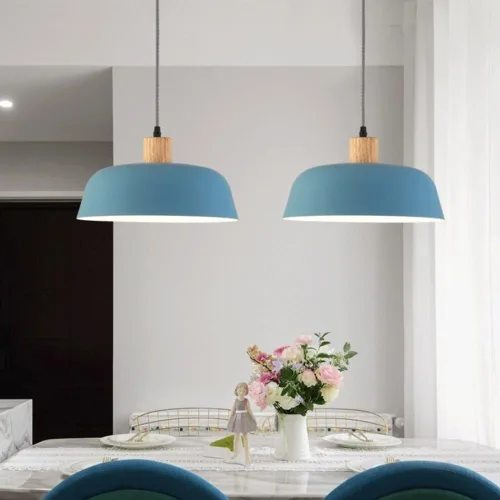 Miniatura 2 de Luces colgantes nórdicas retro para isla de cocina, moderna lámpara colgante de madera, lámpara industrial de aluminio para comedor, sala de estar