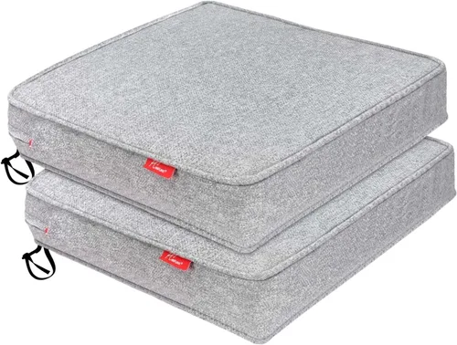 Juego de 2 cojines para sillas de exterior de 19 x 19 pulgadas, para muebles de patio, jardín, sofá, silla, con correas ajustables, color gris lino