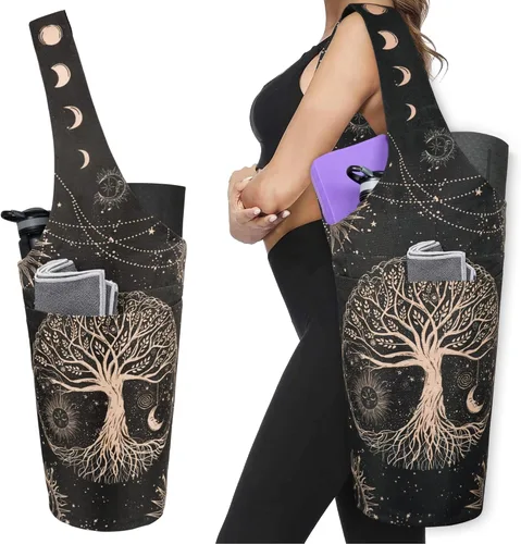 Miniatura 33 de Bolsa de esterilla de yoga impresa a la moda con bolsillo lateral grande y bolsillo con cremallera, bolsa larga de yoga que se adapta a la mayoría