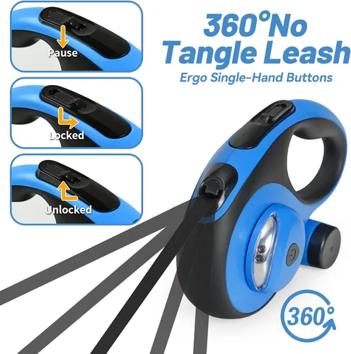Miniatura 3 de Correa retráctil resistente de 26 pies para perros grandes, correa de perro con soporte para bolsa de excrementos, hasta 100 libras, con luz LED
