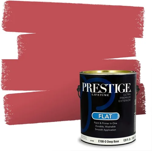 Miniatura 145 de Prestige Paints E100-T-SW6591 Pintura exterior e imprimación en uno, 1 galón, plano, combinación comparable de Sherwin Williams Amaryllis, 1 galón