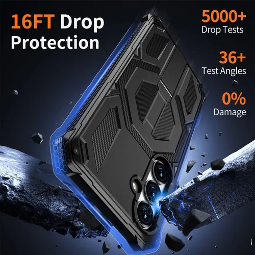 Miniatura 4 de Funda magnética para Samsung Galaxy S24 FE con soporte y protector de pantalla [compatible con Magsafe] antideslizante, cuerpo completo, doble capa