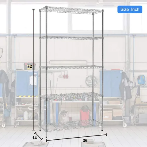 Miniatura 3 de BestOffice Estantería de 5 repisas de alambre para garaje, estante de alambre NSF, estantes de almacenamiento de metal de gran resistencia, altura