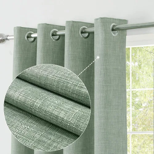 Miniatura 10 de always4u Cortinas 100% opacas con textura de lino, tejido casual, cortinas con aislamiento térmico para sala de estar, dormitorio, 2 paneles, beige