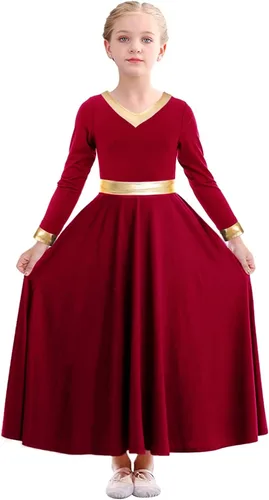 Miniatura 3 de Vestido de baile de alabanza para niñas, color dorado metálico, vestido litúrgico, vestido de iglesia, vestido de longitud completa, disfraz lírico