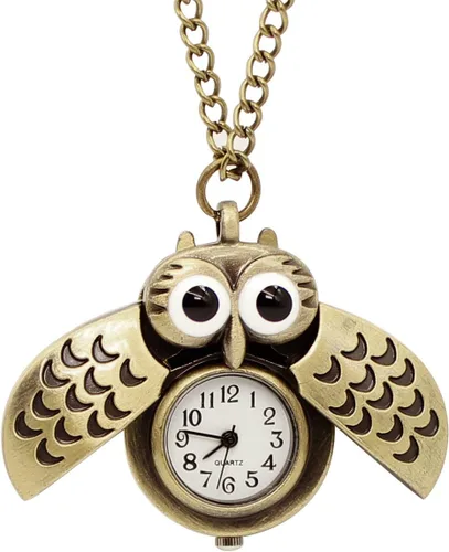 Reloj de bolsillo vintage con diseño de búho volador, collar con colgante de suéter de cadena larga, para mujeres, hombres, niños y niñas, regalo de