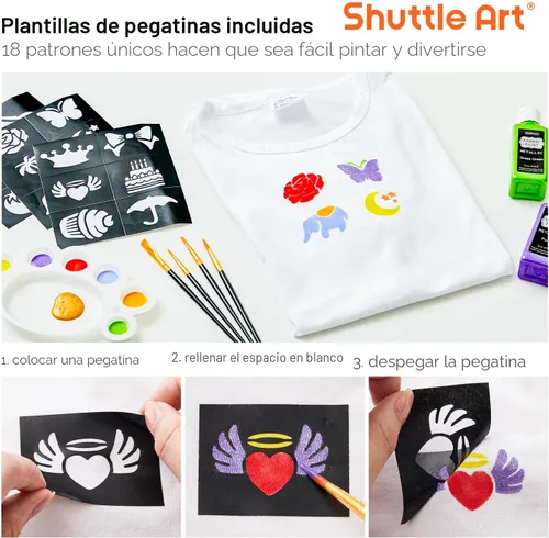 Miniatura 4 de Pintura para tela, Shuttle Art 30 colores permanentes de pintura suave para tela en botellas (60 ml/2 oz) con pinceles, paleta, plantillas, pintura