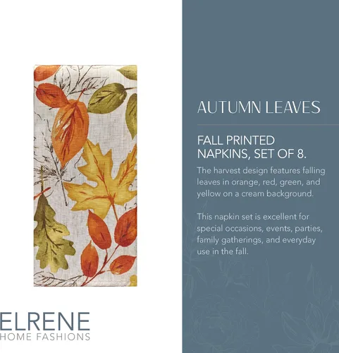 Miniatura 2 de Elrene Home Fashions - Servilletas de tela con estampado de hojas de otoño, 17 x 17 pulgadas, juego de 8