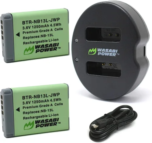 Wasabi Power Batería (paquete de 2) cargador dual para Canon NB-13L, PowerShot G1 X Mark III, G5 X, G5 X Mark II, G7 X, G7 X Mark II, G7 X Mark III,