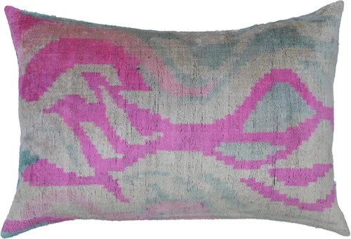 Miniatura 3 de Canvello Almohada de terciopelo hecha a mano, 16 x 24 pulgadas, patrón abstracto rosa y verde azulado con inserto de plumas de plumón, cojín