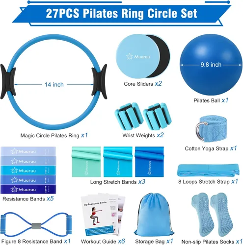 Miniatura 2 de Pilates Equipment Kit for Home Workout, Pilates Ring and Ball Set for Women, 14'' Magic Circle Essentials Accessories Kit, Wrist Weights, Resistance
