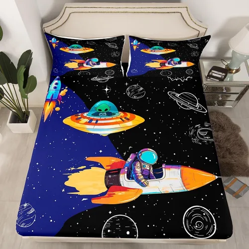Miniatura 2 de Castle Fairy Juego de Sábanas de Astronauta para Niños, Juego de Sábanas del Espacio de Galaxia Misteriosa, Juegos de Sábanas de Decoración