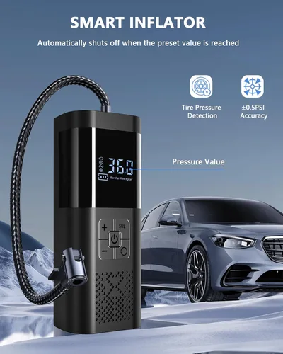 Miniatura 2 de Inflador de neumáticos, compresor de aire portátil, bomba de aire inalámbrica de 150 PSI, para neumáticos de automóvil con manómetro digital, Negro