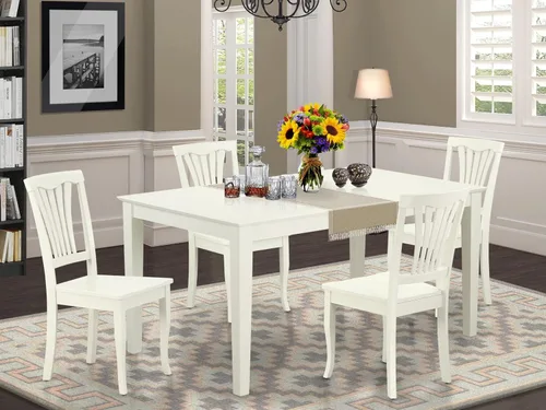 Miniatura 2 de East West Furniture CAAV5-LWH-W - Juego de muebles de comedor de 5 piezas, incluye una mesa de comedor rectangular y 4 sillas de asiento de madera