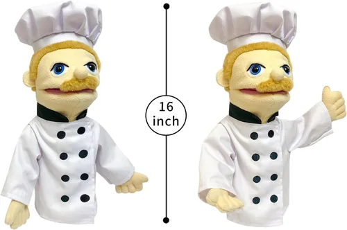Miniatura 4 de Marionetas de 40,6 cm de títere entriloquista, marionetas de mano para niños, marionetas de chef de peluche para adultos con boca extraíble