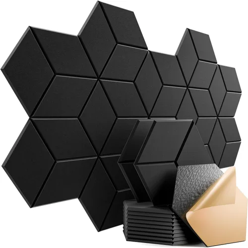 Paquete de 12 paneles acústicos autoadhesivos de 12 x 10 x 0.4 pulgadas, paneles de espuma a prueba de sonido para paredes con alta densidad, diseño