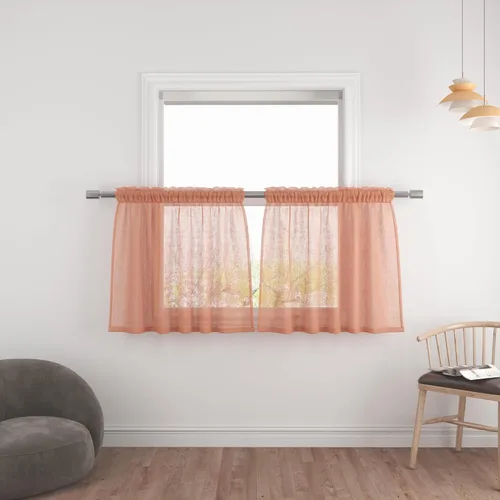 Miniatura 75 de UPOPO Paneles de Cortina Beige Pequeños Cortinas Transparentes de Gasa de 16 Pulgadas de Largo Cortinas de Cocina de Voile con Textura de Lino