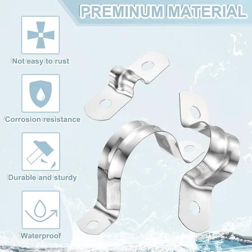 Miniatura 4 de uxcell 6 correas rígidas de tubo, 4.331 in (4.33 pulgadas) 201 de acero inoxidable 201 con 2 agujeros en forma de U, abrazaderas de tubo para fijar
