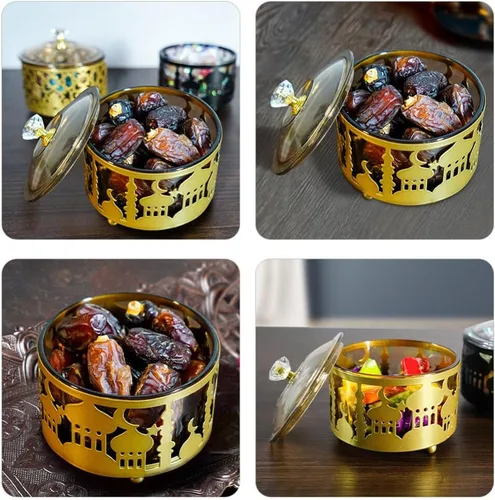 Miniatura 7 de Bandeja de Ramadán con tapa Eid Mubarak Bandeja decorativa para Ramadán, contenedor de alimentos para galletas Eid, caja de baratijas