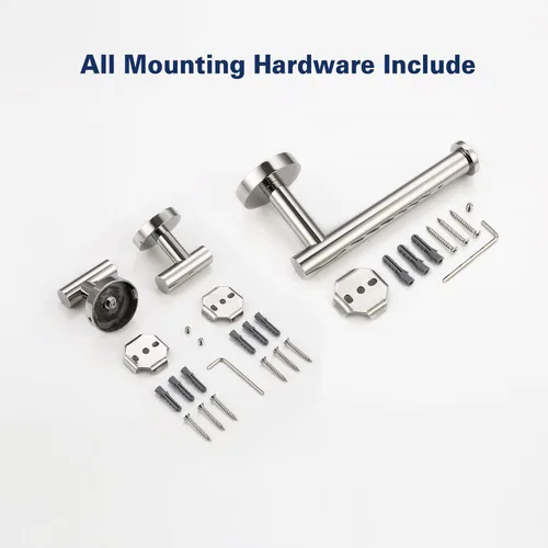 Miniatura 5 de Juego de accesorios de baño, 3 piezas de acero inoxidable de alta calidad, incluye soportes para papel higiénico de 5 pulgadas y 2 ganchos